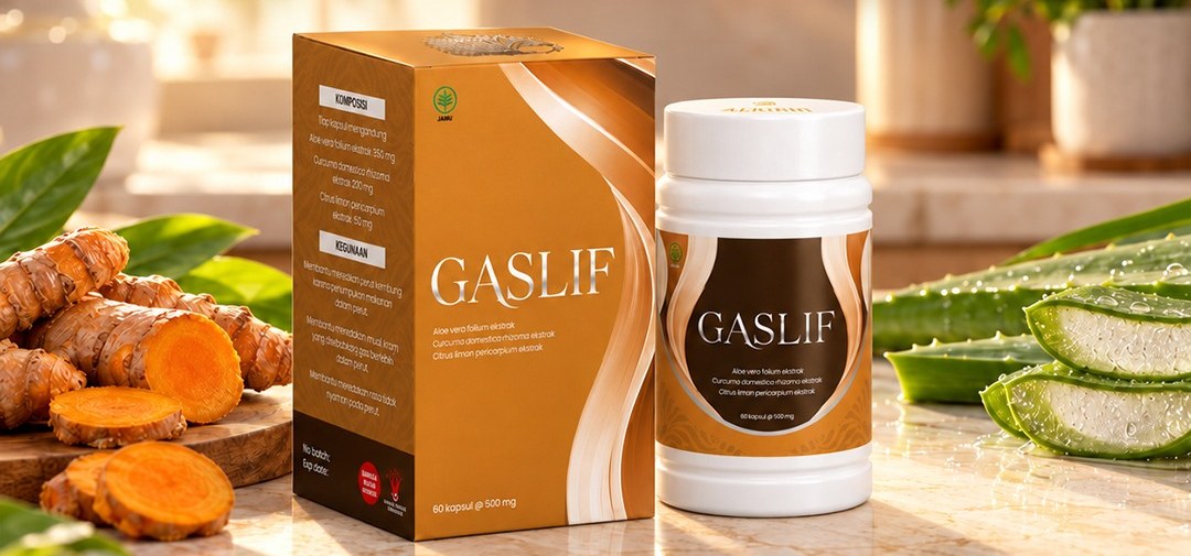 Produk GASLIF, kemasan box dan botol 60 kapsul